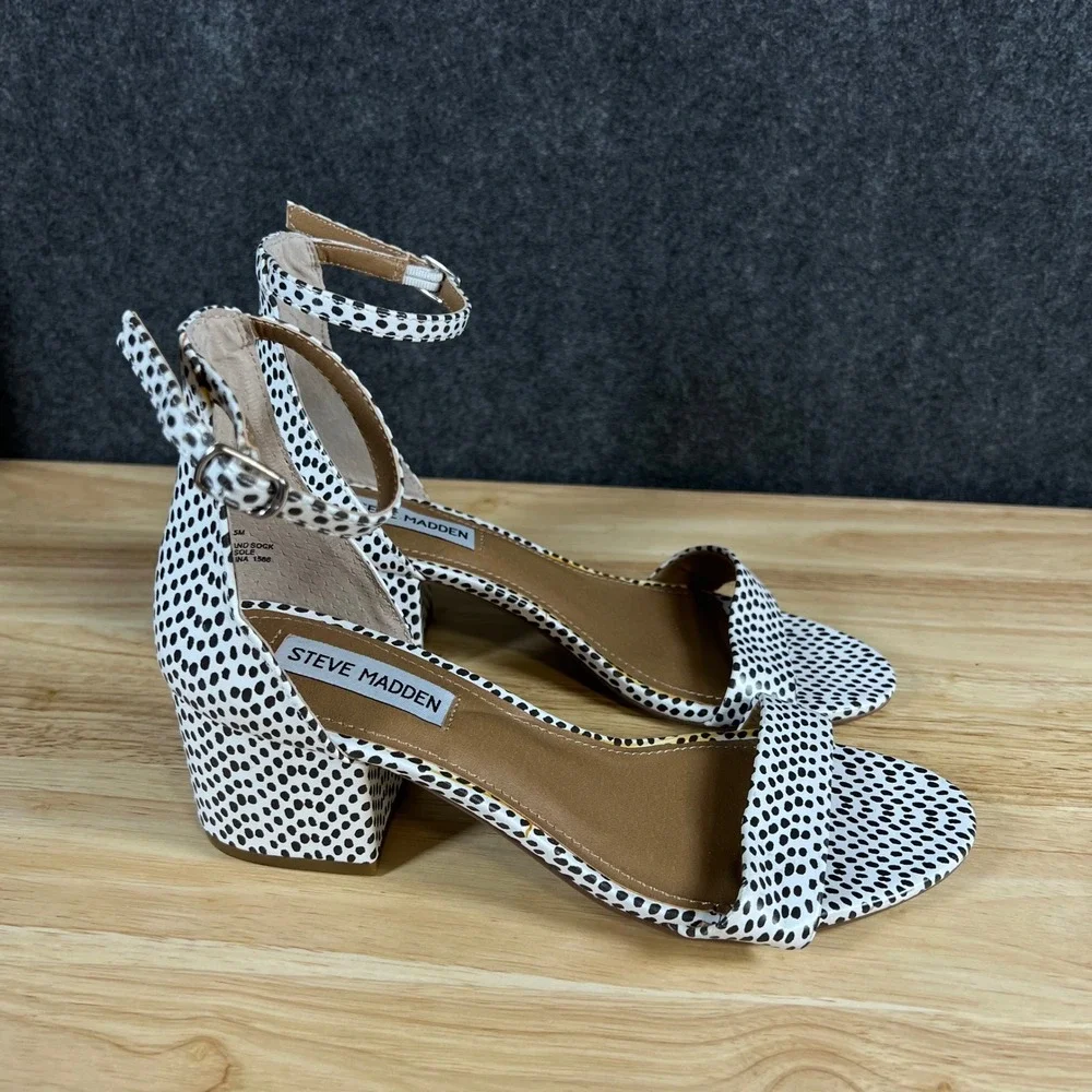 Steve Madden Irenee Polka Dot Block Heel Sandals Black White 7.5M